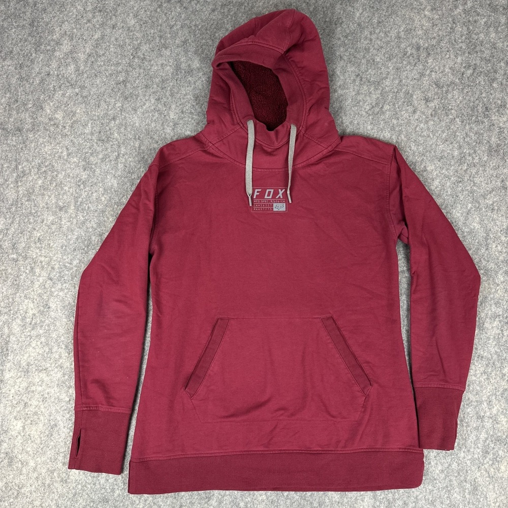 Fox Racing Hoodie Womens Large Burgundy Pullover Sweatshirt Thumbhole Fleece L